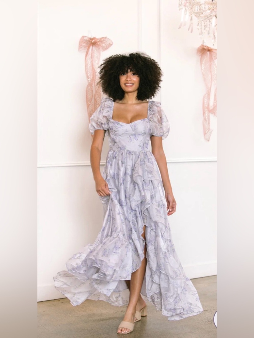 MORNING LAVENDER HEATHER RUFFLED MAXI DRESS
